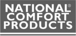 A gray and white logo for national comfort products.